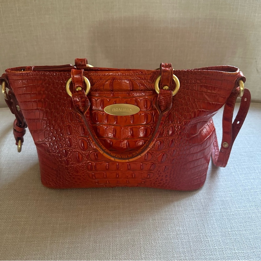 Brahmin Red Croc-Embossed Leather Tote - Picture 3 of 7